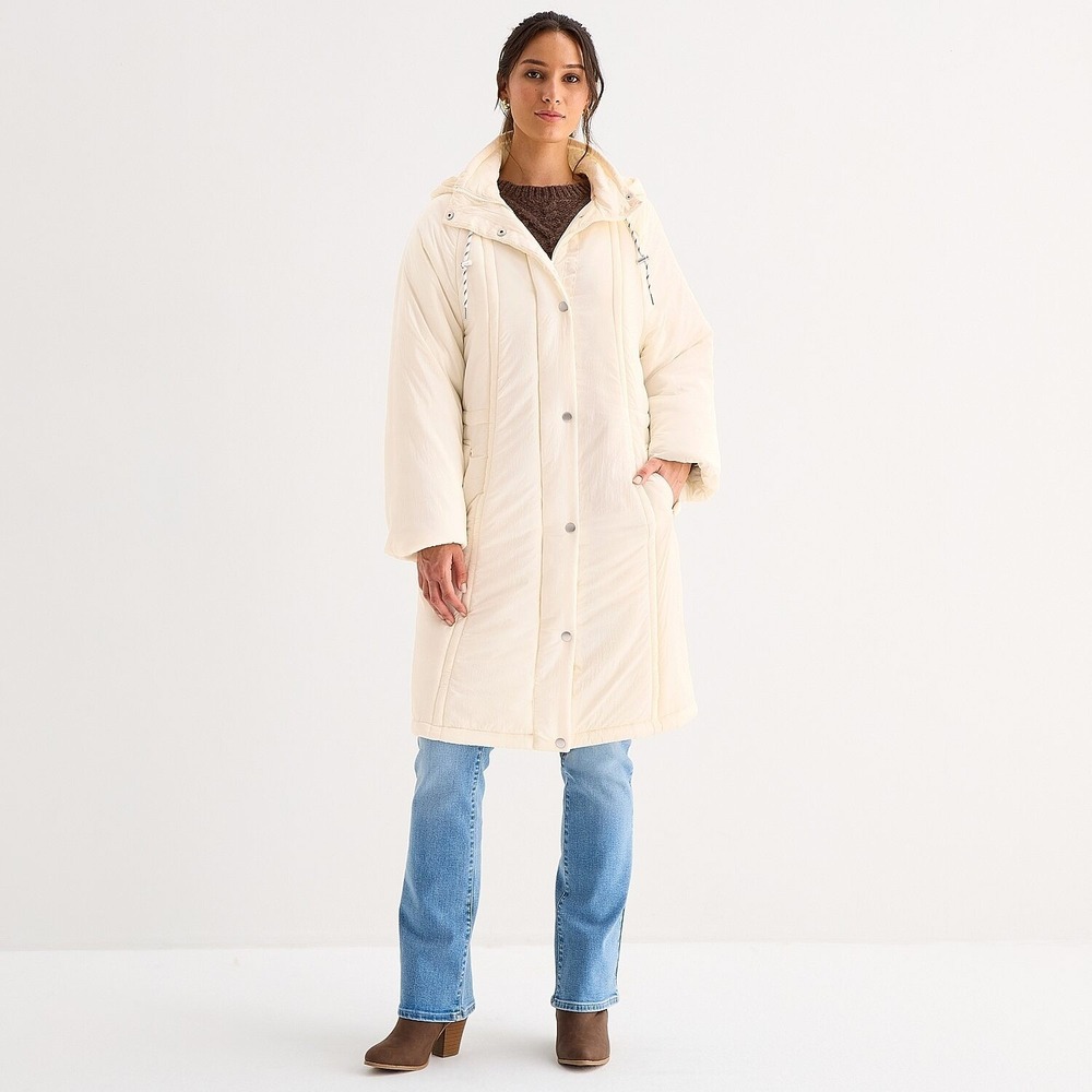 MSRP $180 a.n.a Womens L Ecru Lightweight Hooded Parka